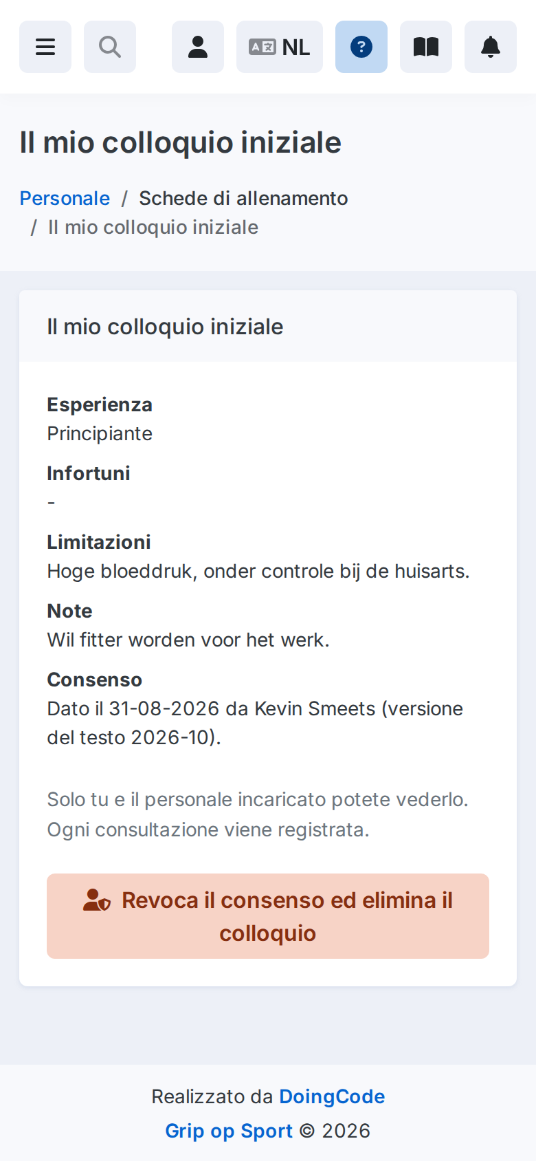 De eigen intake van een lid op een telefoon